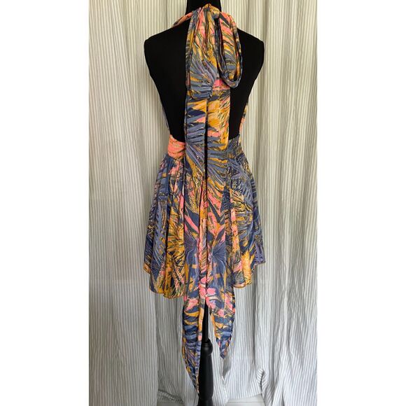 Women Multicolor Silk Halter Dress Sz Small Mini Resort Wear Summer Flirty Boho - Picture 5 of 8